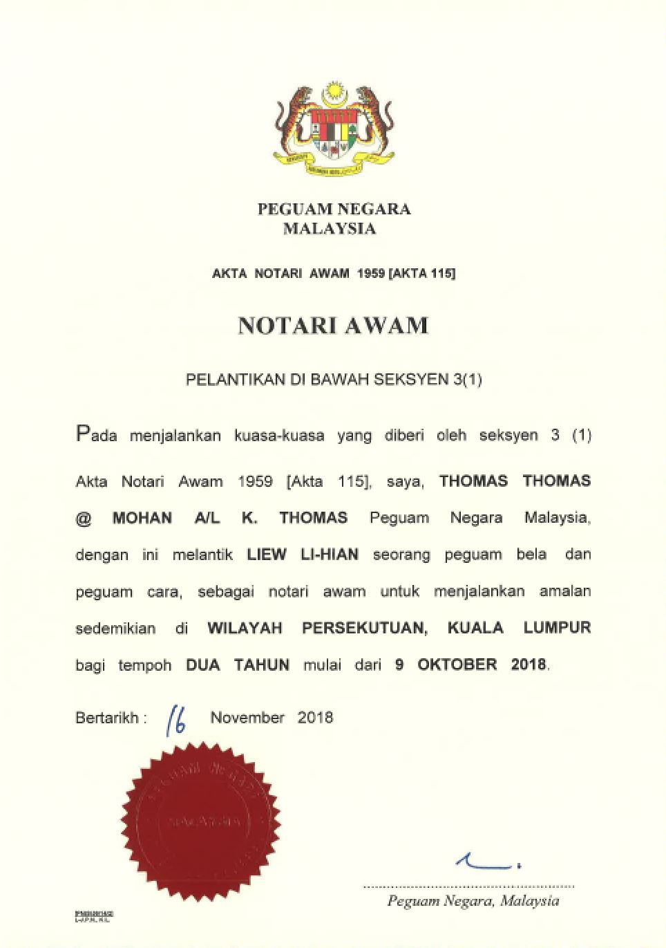 memorandum of transfer malaysia Joe Avery